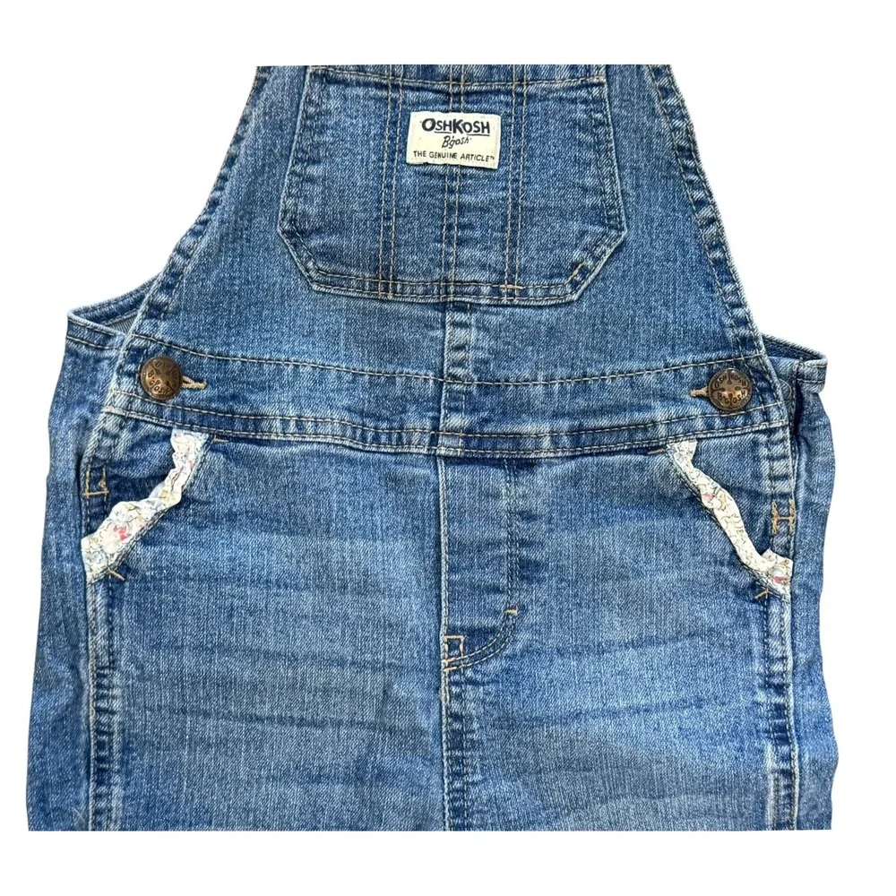 OshKosh Bgosh Kids Floral Trim Denim‎ Bib Overalls Medium Wash Blue